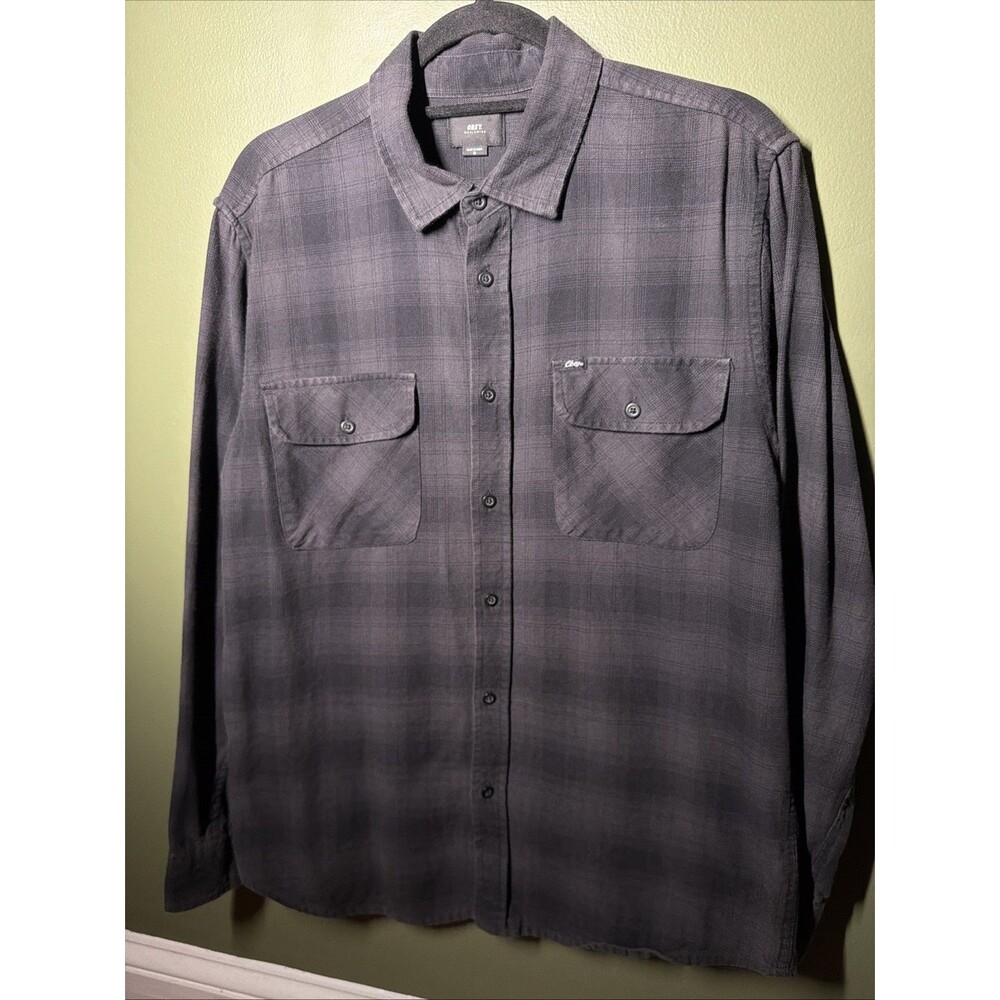 OBEY Men's Shadow Plaid Flannel Button-Down Shirt Medium